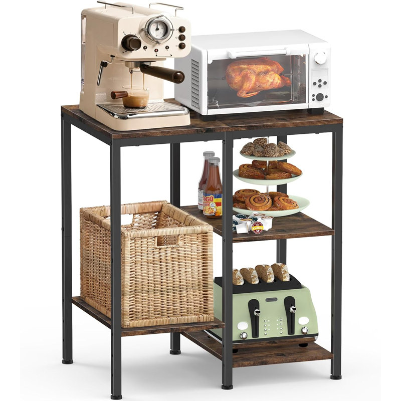 Étagère de boulanger réglable à 4 niveaux - Support à micro-ondes rustique avec tablettes de rangement