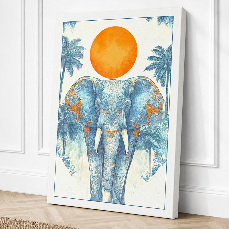 Elephant Under Golden Sun Tropical - Print, 24x16 - 61.0 x 40.6 cm, White Border