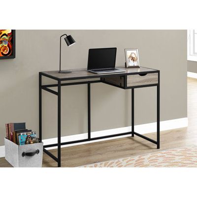 Mobilier de bureau à domicile Bureau d'ordinateur l 42 po, stratifié brun, métal noir, avec tiroir de rangement contemporain