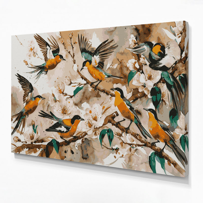 «Birds Common Bulbul Beige», art mural sur toile, H 24 po x l 36 po