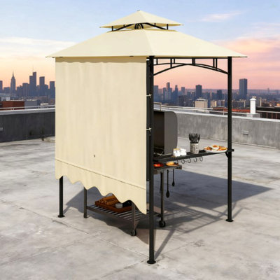 Abri de barbecue pratique, abri de jardin extérieur, avec auvent latéral, tablettes latérales et crochets