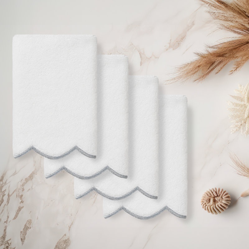  Ensemble de serviettes 100% coton turc ADORNIA 4PC Fingertip, Blanc / Gris, Ensemble de 4 serviettes à doigts