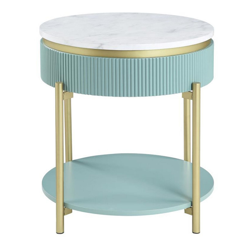 Maxym End Table, Teal/Gold