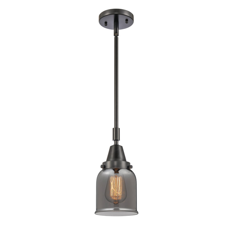 Luminaire suspendu 1 lumière à une cloche, H 44,12 po x l 5 po x P 5 po, Plaqué couleur fumée, Noir mat