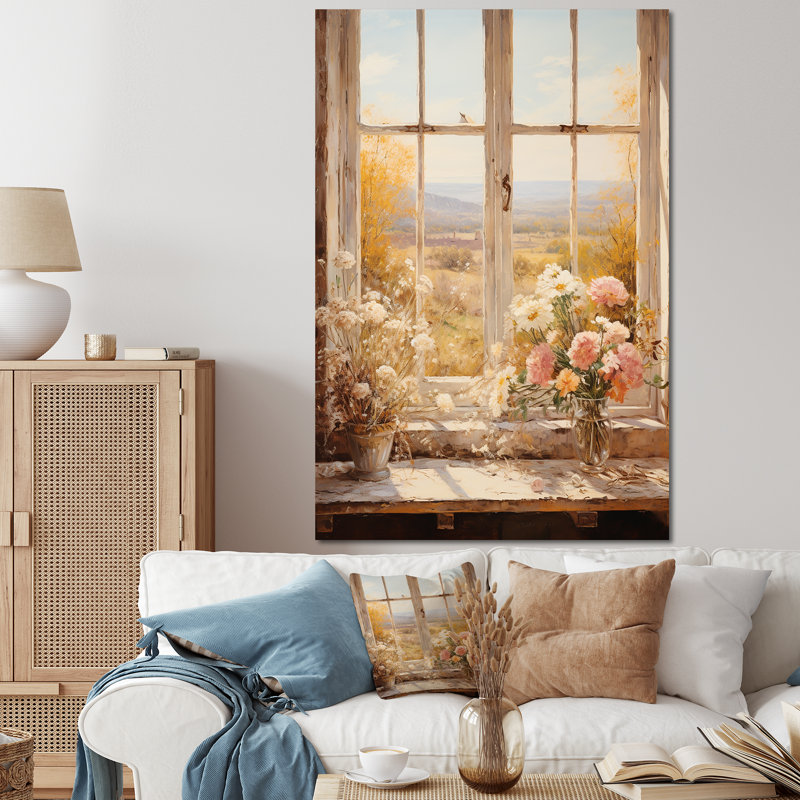 Art floral rétro sur les prairies, vue de fenêtre 3, Toile tendue, 32" H x 16" W