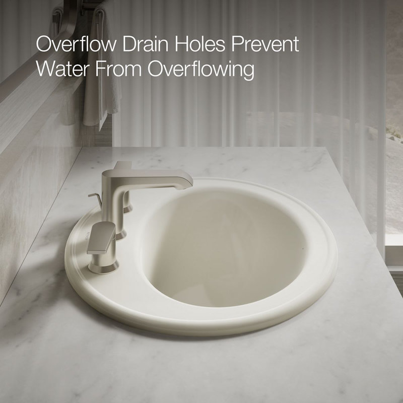 Pennington Ceramic Oval Drop-In Bathroom Sink with Overflow, Biscuit, 8'' Centers