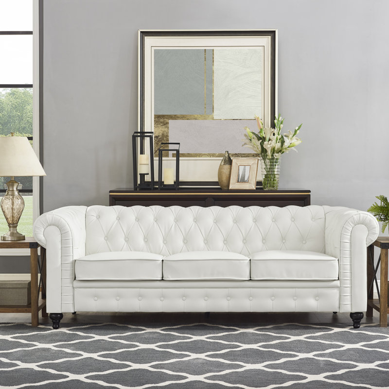 Arlisa 2 Piece Living Room Set Air Leather Chesterfield Button Tufted Couch Set with Loveseat and Sofa, White Faux Leather