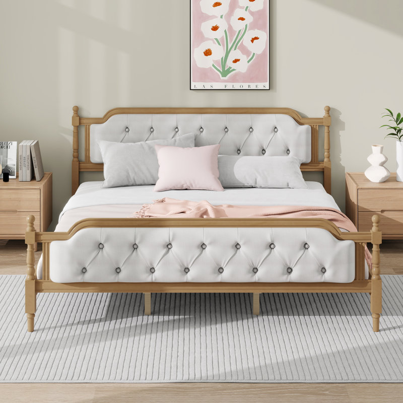 Upholstered Platform Bed with Headboard, King, Walnut