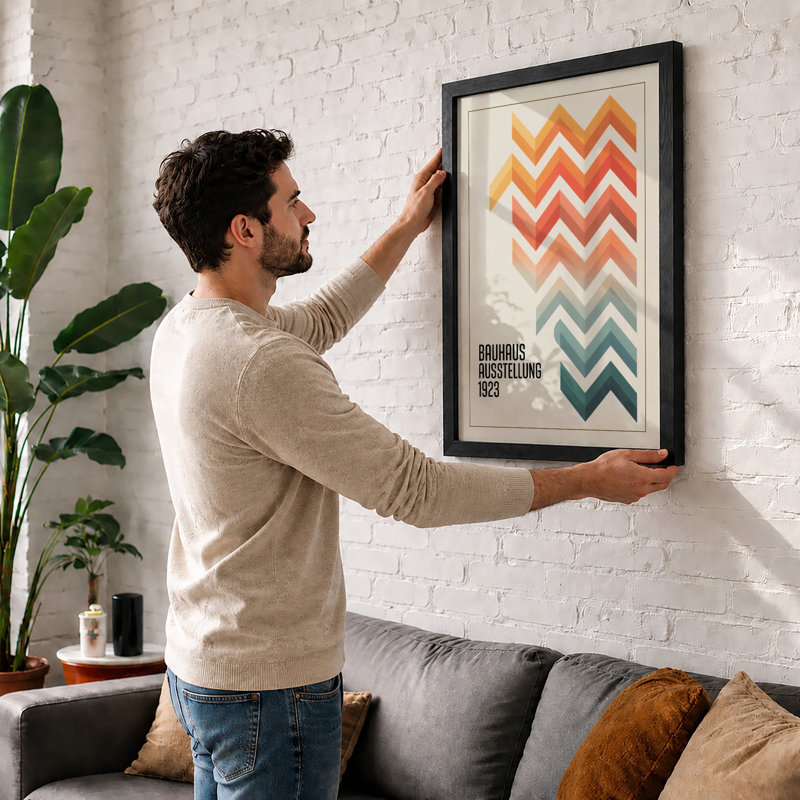 Bauhaus Colour Field Geometric - Framed Print, A1 - 84.1 x 59.4 cm, Walnut