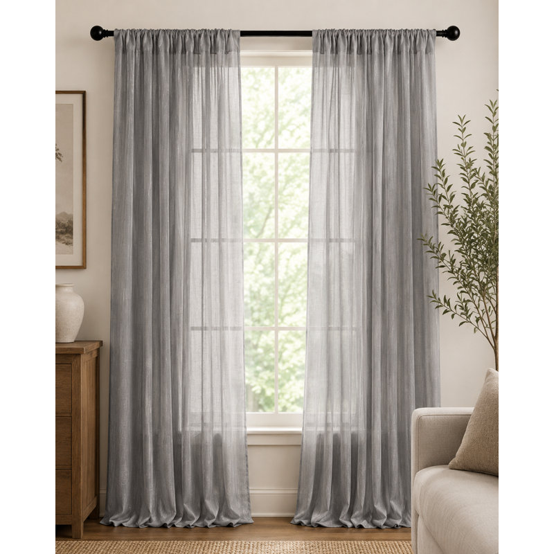 Baltras Semi Sheer Curtain Single Panel, Gray, 54" x 108"