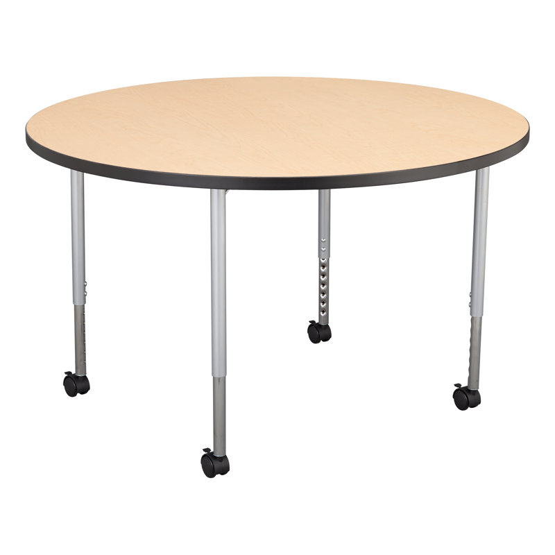 Structure Series Round Mobile Collaborative Table, Maple, Black/Silver