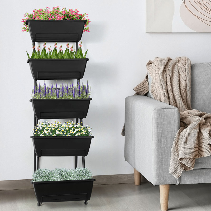 Vertical Raised Bed Outdoor Planter 5 Tier Brick, Black