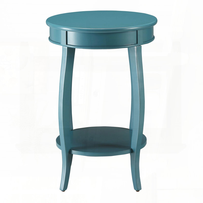 Teal Round Side Table with Bottom Shelf and Cabriole Legs, Teal