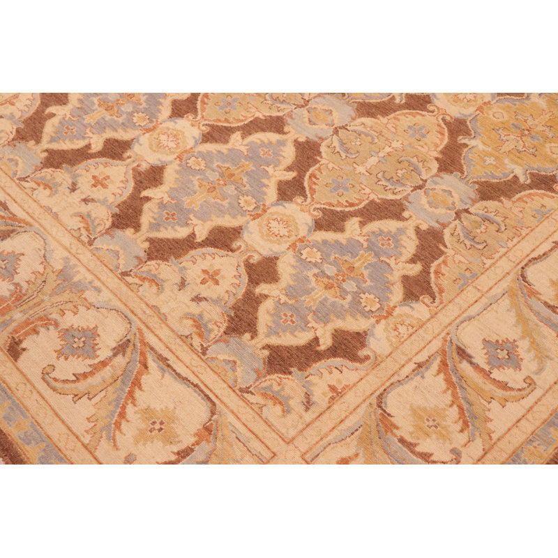 Tapis brun / beige en laine noué à la main 6 pi x 8 pi 10 po Baccio