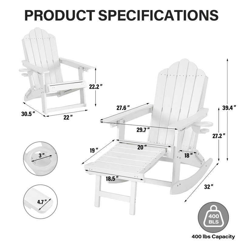 2 - Person Soft Back Outdoor Rocking Wicker Bistro Set, White/Natural