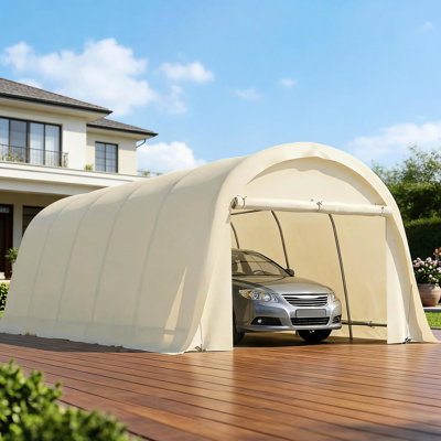 Abri d'auto 12 x 23,6 pi avec protection Upf50 +, structure en acier galvanisé, grande porte à fermeture à glissière, idéal pour les voitures et les événements de fête