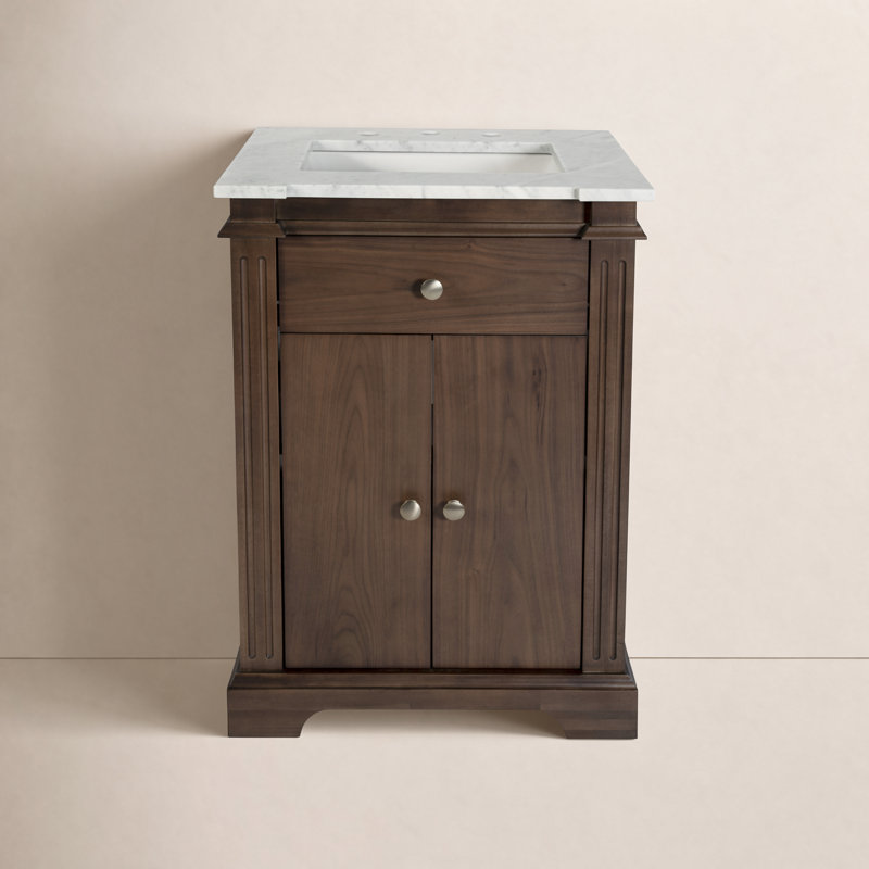 Rachelle 24 in. W Wood & Marble Bathroom Vanity, Walnut Brown, Natural Walnut