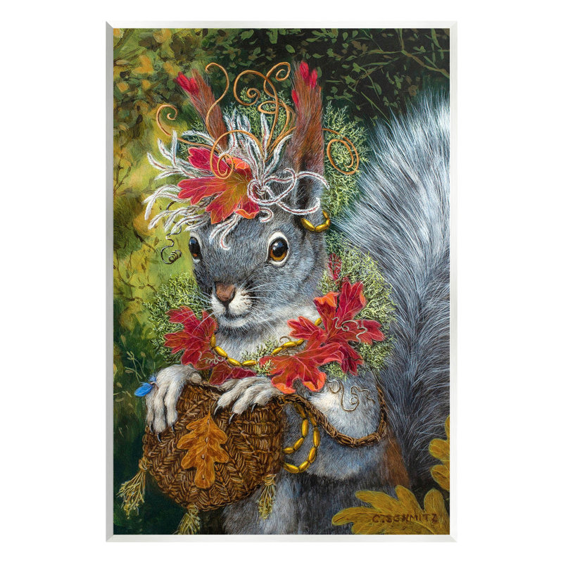 Faune, botanique, écureuil, art mural par Carolyn Schmitz, H 19 po x l 13 po x P 0,5 po