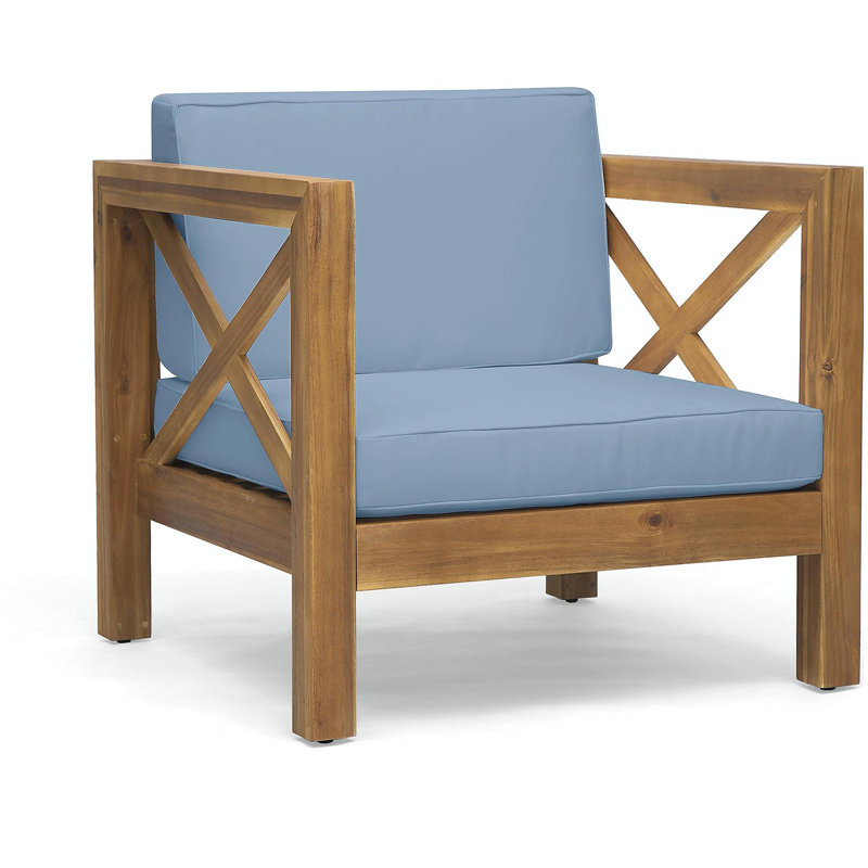 Chaise d'appoint de patio, Naturel, Bleu