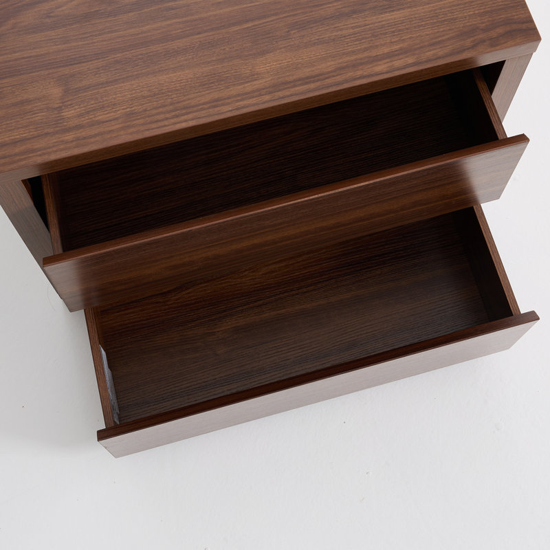 Table de chevet 2 tiroirs Fere, Brun acajou