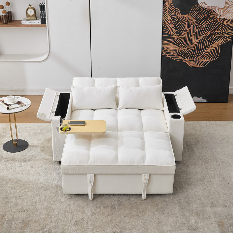 2 Seater Fabric Sofa Bed, White