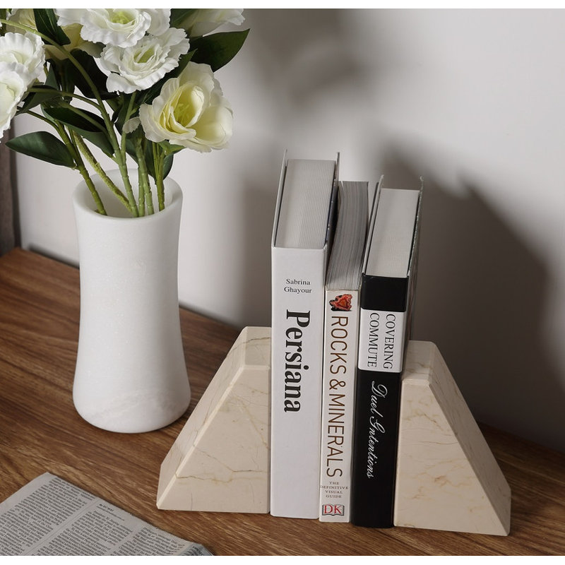 Serre-livres en marbre (ensemble de 2), Beige / gris mat, H 2,54 po x l 5,93 po x P 3,98 po