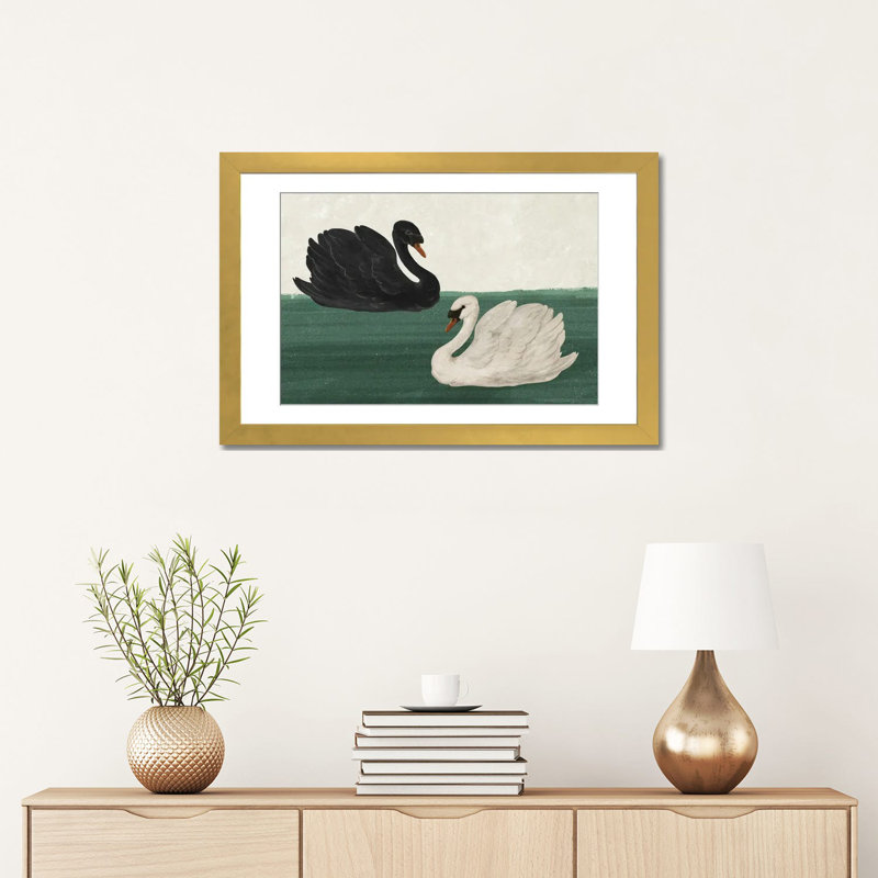 Noir cygne blanc cygne_1PFA, Cadre doré, H 16 po x l 24 po