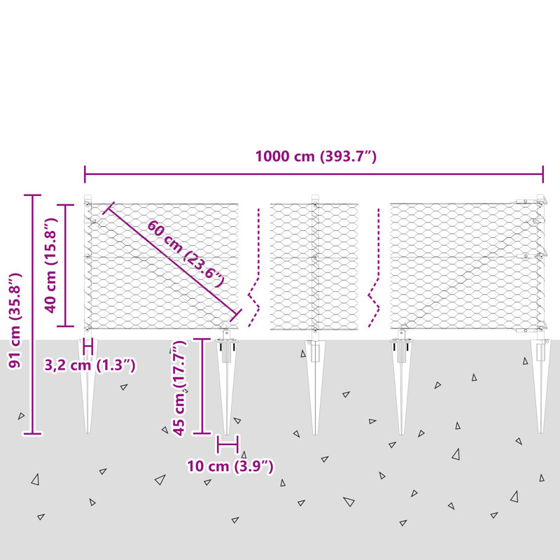 40cm H x 1000cm W Metal Fence Panels