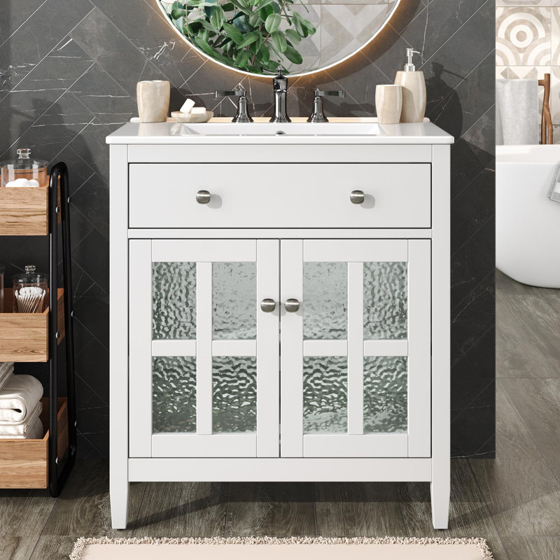 Meuble-lavabo 30 po avec lavabo en céramique, Blanc