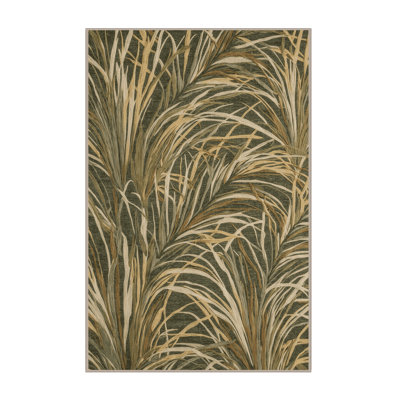 Machine Washable Botanical Brown Area Rug