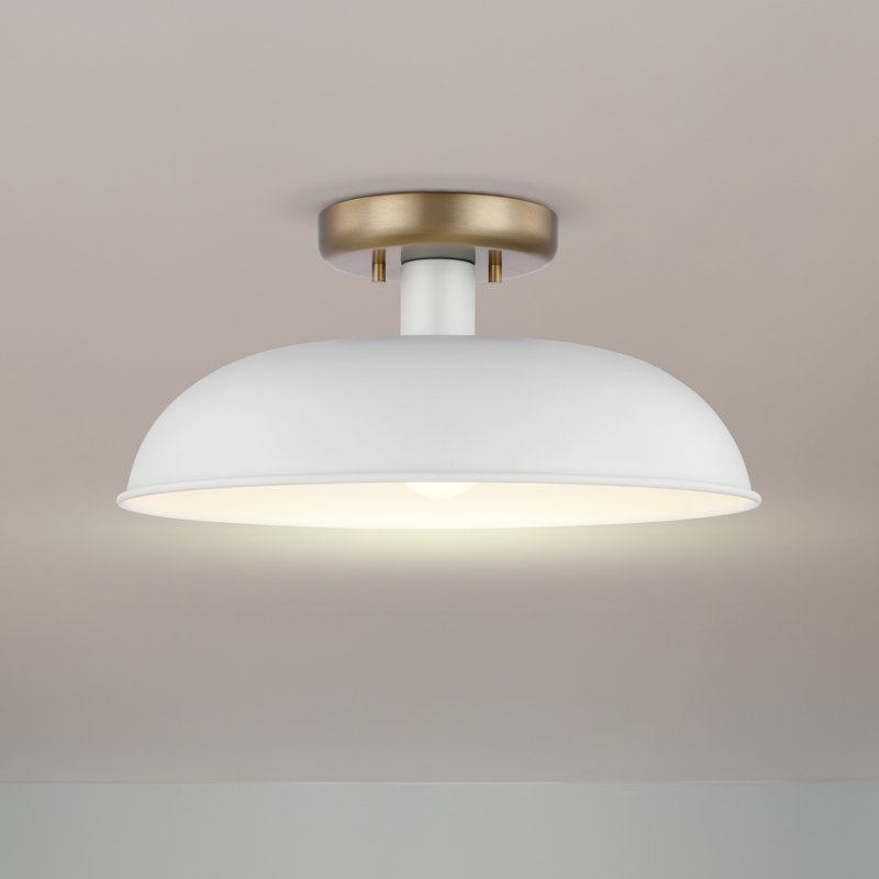 Plafonnier semi-encastré 1 lumière Bethany, Laiton bruni, Blanc, H 6,88 po x l 15 po x P 15 po