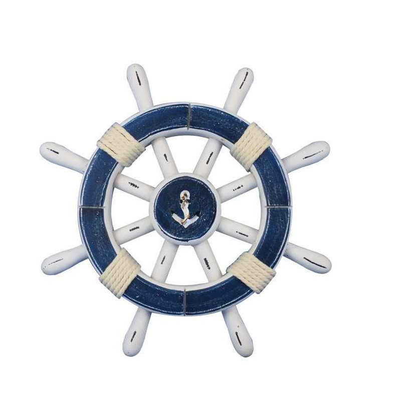 Décoration murale roue de bateau Wetzel, Bleu foncé / Blanc