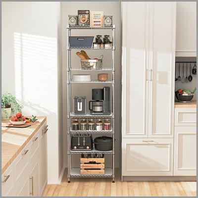 Étagère de rangement à 8 niveaux en fil de métal de 1500 lb, organisateur de tablettes de rangement pour salle de bain, garde-manger, garde-manger, garde-manger, chrome, P 13,8 po x l 23,6 po x H 79,5 po