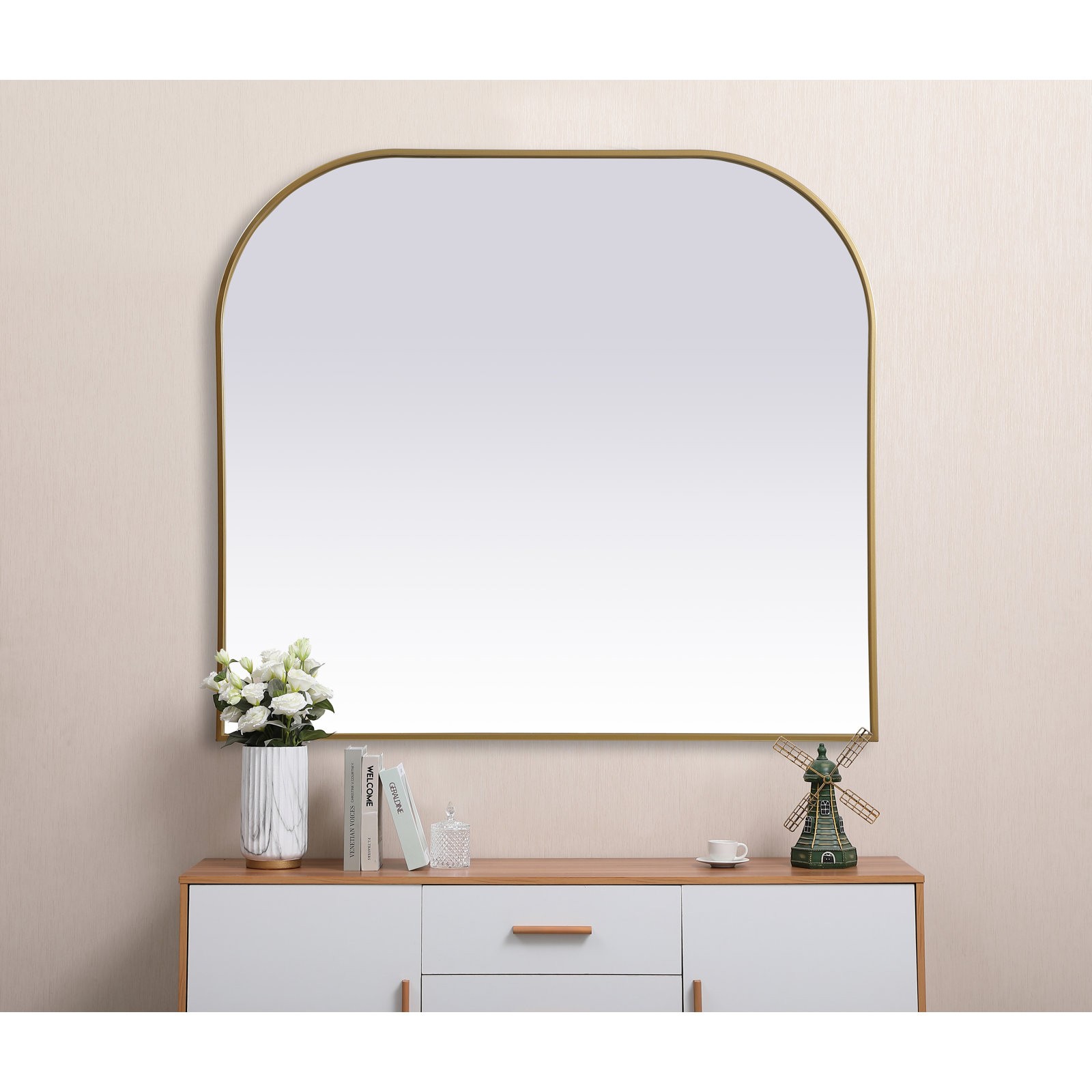 Sabine Metal Wide Arch Wall Mirror, Brass, 38" x 42"
