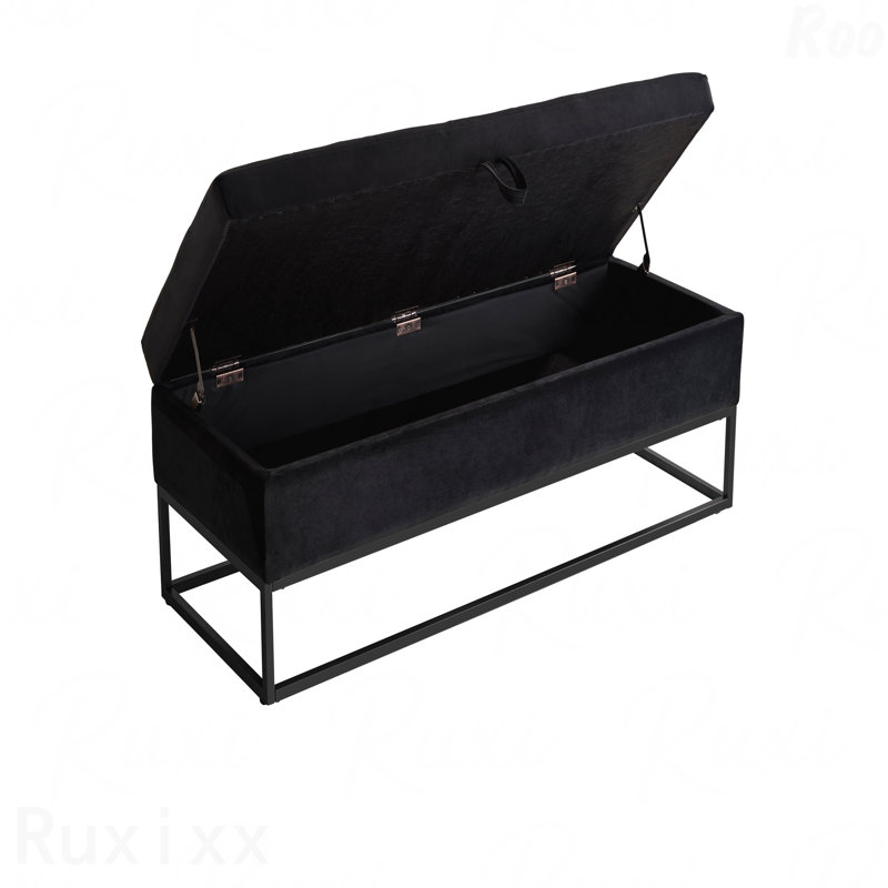 Banc de lit 58,6 po - base en métal, avec fonction de rangement, Black
