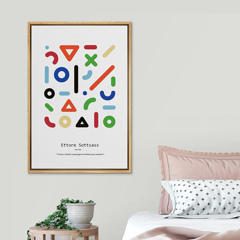 Collage géométrique par Ettore Sottsass - impression sur toile, H 36 po x l 24 po x P 1,5 po, Encadré naturel