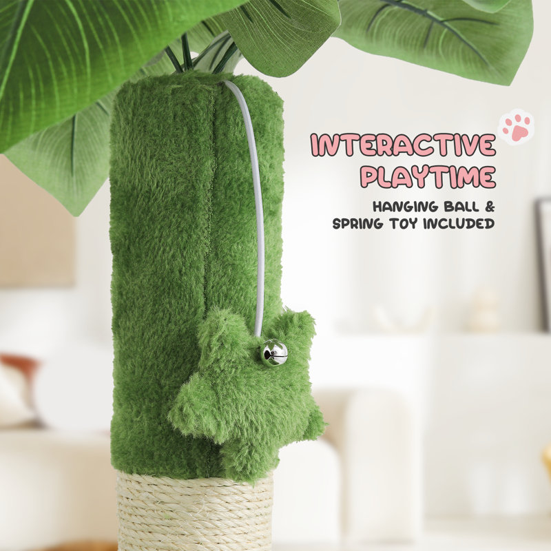 32" Green Cat Tree Tower with Leaf Design and Perch