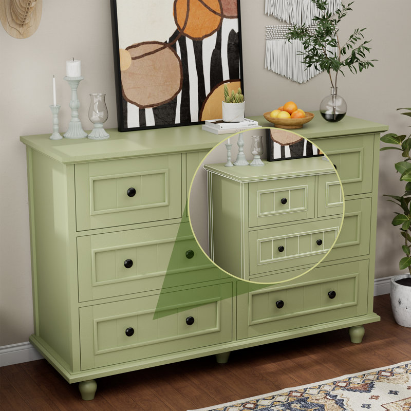 7 Drawer 47.24" W Retro Dresser, Green