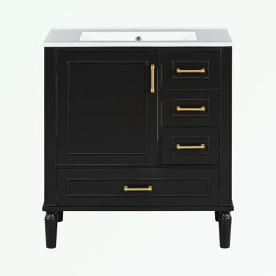 Bathroom Vanity with Sink, Three Drawers and metal handles