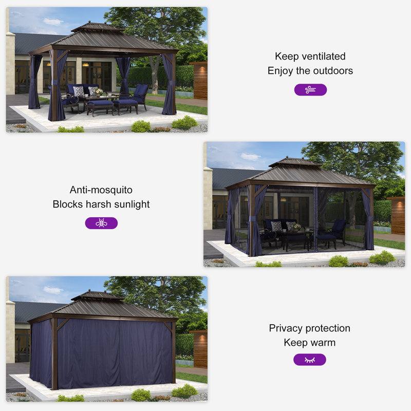 PURPLE LEAF Hardtop Gazebo Canopy with Curtains and Netting for Patio Deck Backyard Heavy Duty Sunshade UV Protection Metal Outdoor Permanent Pavilion