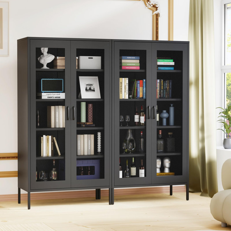 Black 72" Stainless Steel Mesh Door Storage Cabinet