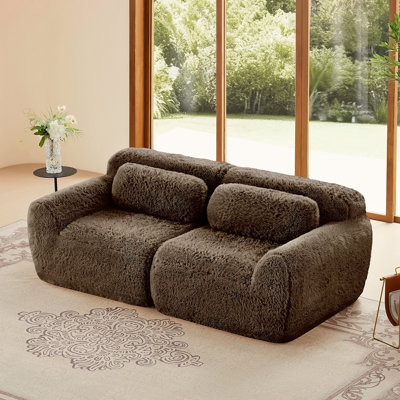 2-Seater Modular Sectional Sofa Couches,Soft Fluffy Plush Fabric Bottom Anti-Slip Design,32D High Density Sponge,No Assembly Required Ergonomic Design,With Throw Pillows Fits Living Rooms