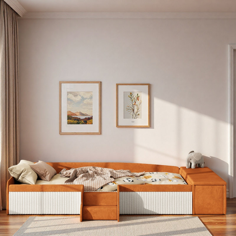 Upholstered Daybed With Stairs And Gas Lift Storage Ottoman, Twin, Brown