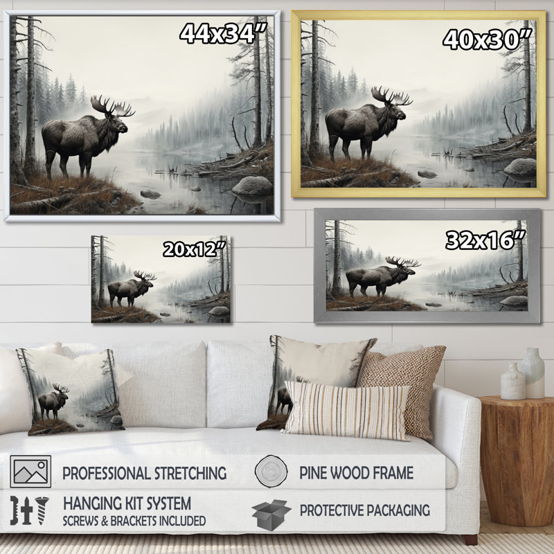 Kelbi Grey Moose Tranquil Tones, reproduction d'art sur toile, Toile tendue, H 16 po x l 32 po x P 1 po
