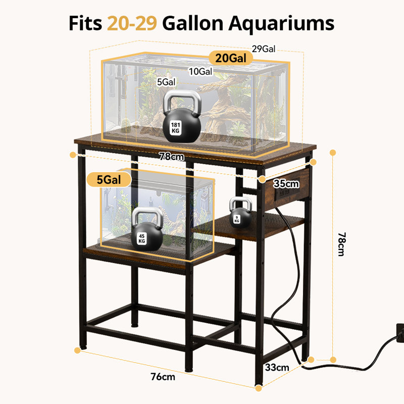 Support d'aquarium avec prises de courant 20 à 29 gallons