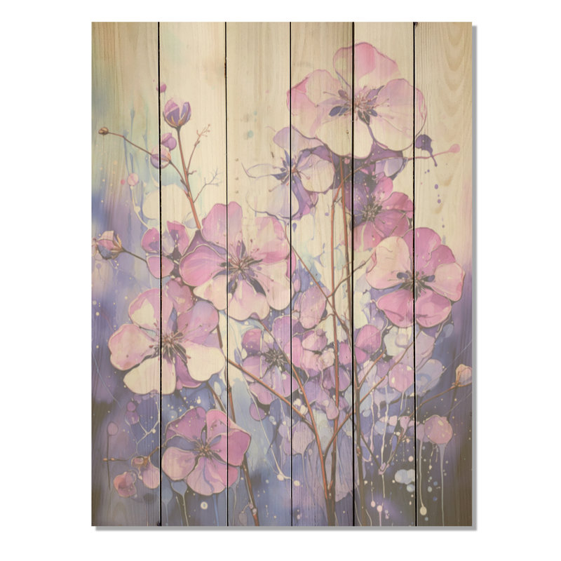 Mystique Allure I - Violets, panneau mural sur bois de pin naturel, H 32 po x l 24 po
