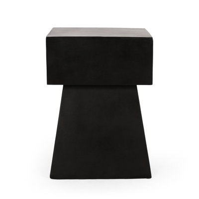 Lightweight Concrete Side Table, Modern, Black, No Assembly, Pedestal Form - 13.84In Depth X 19.13In Height, Magnesium Oxide Black Table With Concrete, Exceptional Shape, Assembly Height
