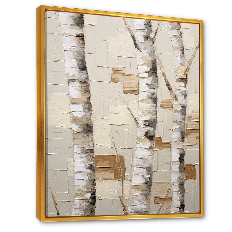 «Beige minimalisme arbre bouleau I» sur toile, H 40 po x l 30 po x P 1,5 po, Cadre flottant doré