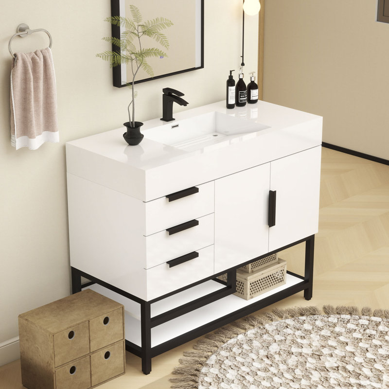 Jessica 41.5'' Single Bathroom Vanity with Stone Top, White