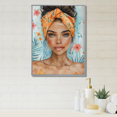 Rose, bleu, femme en salle de bain - Décoration murale de salle de bain
